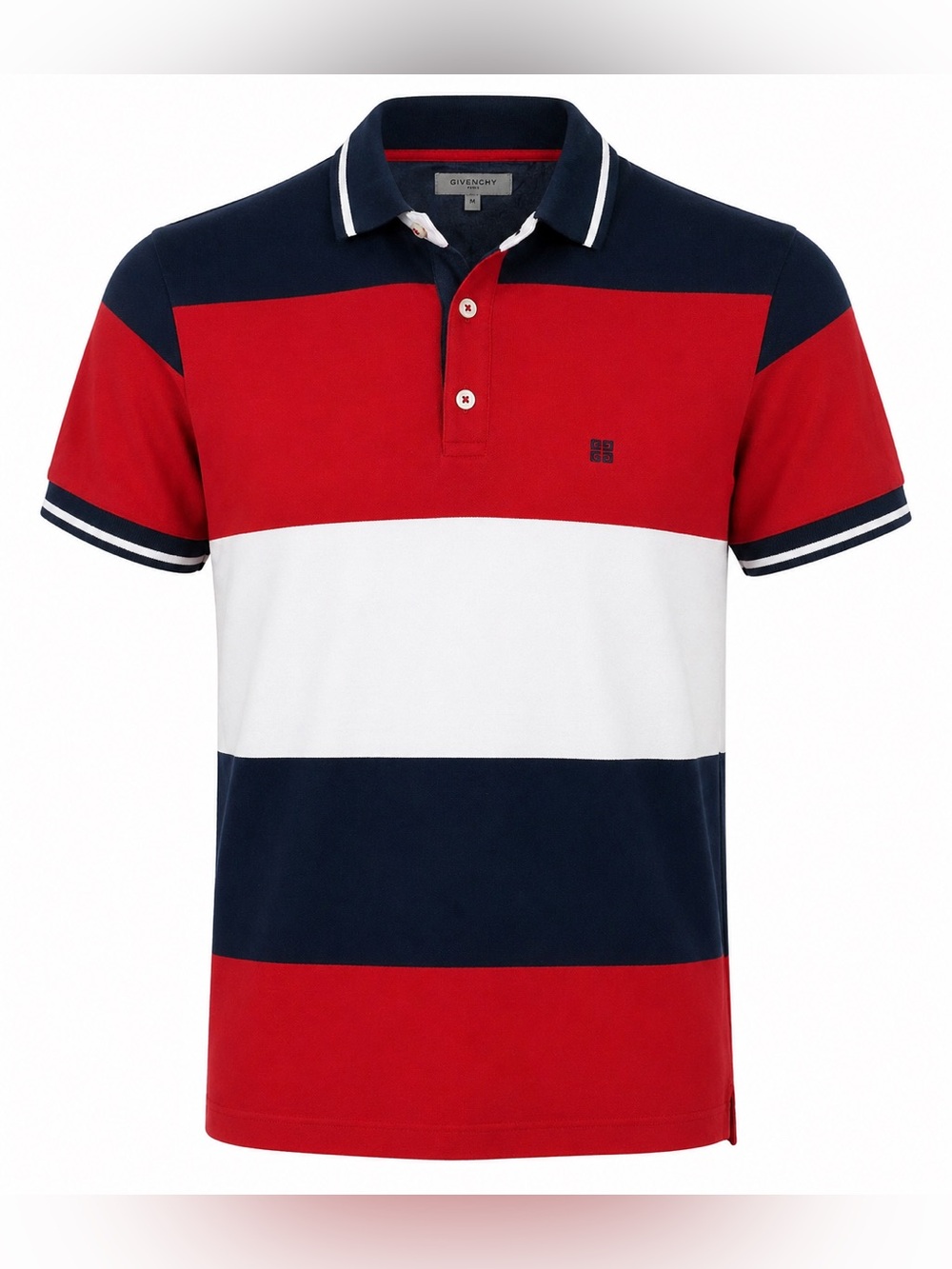 Givenchy Men’s Colorblock Polo Shirt Medium Red Navy White Luxury Designer